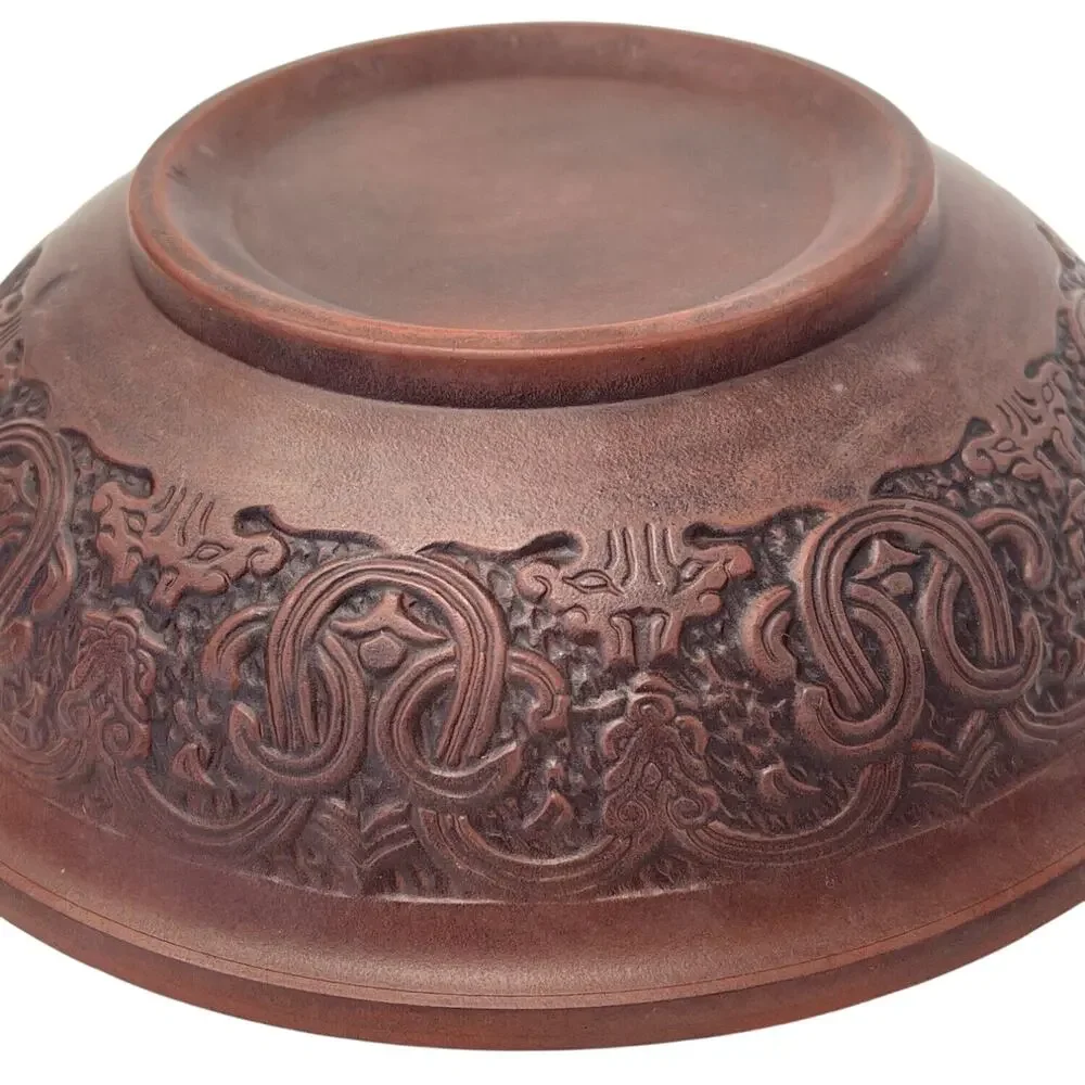 Chinese Clay Bowl‎ Ornate Asian Inspired Intricate Design Oriental Decor Vintage